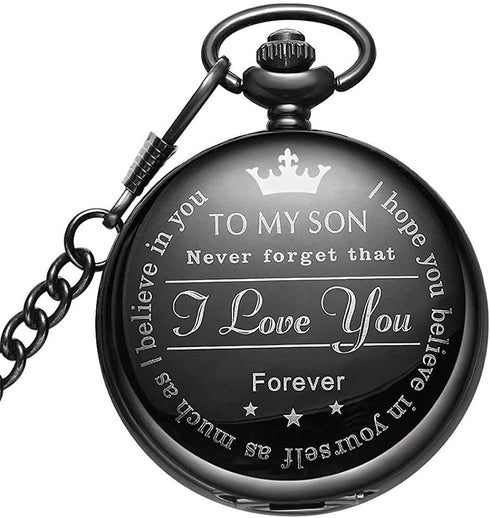 Engraved “to My Son” “I Love You” Pocket Watch with Chain